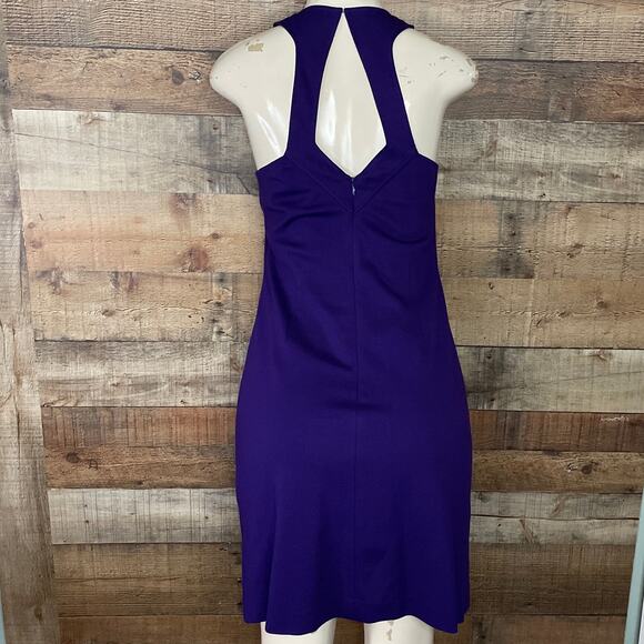 Trina Turk Halter Neck Sleeveless Sheath Dress Cut Out Back Purple Size 6 8 - Picture 3 of 7